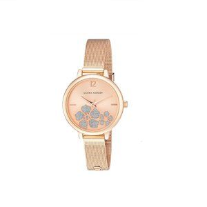Laura Ashley Women's Sunray Floral Stone Dial 34mm Mesh Bracelet Watch Rose Gold
